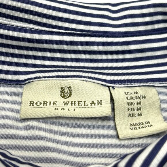 Rorie Whelan Golf Navy Blue Striped Performance Short Sleeve Polo - Picture 2 of 7